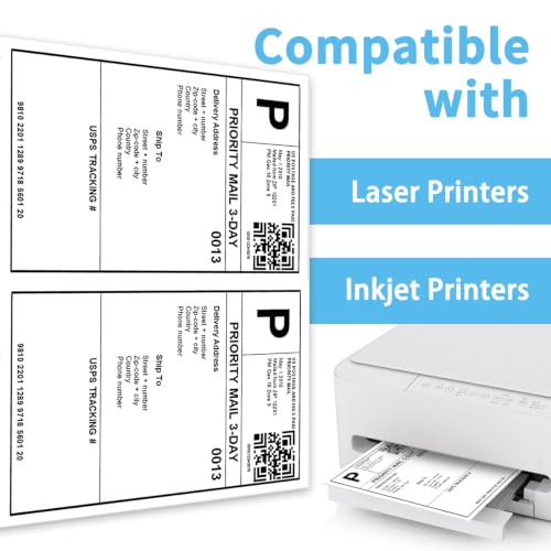 8.5" x 5.5" Half Sheet Self Adhesive Shipping Labels for Laser & Inkjet Printers (8-1/2"×5-1/2" (2-UP) / 500 Sheets)