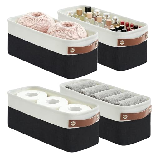 Small Fabric Storage Baskets (Black / Off-White / Narrow-15"x6"x5")