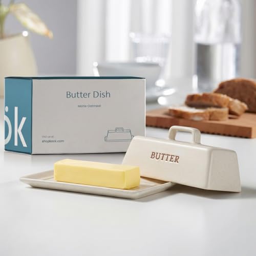 Ceramic Butter Dish with Lid (Matte Oatmeal)
