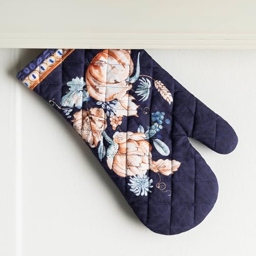 100% Cotton Oven Mitt & Pot Holder Set (072 - Pumpkin Blues / 7.5" x 13" & 8" x 8" (Oven Mitt & Pot Holder))