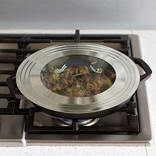 Universal Pans Pots Lid Cover Fit All 8.25 Inch to 12 Inch Pots (Arc-shaped Handle / Black)