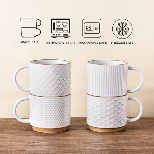 12 OZ Stackable Coffee Mugs Set of 6 (Off-White / 12 Ounce(6PCS))