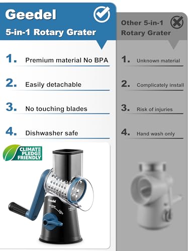 Rotary Cheese Grater Hand Crank (Black Blue / 5 Blades)