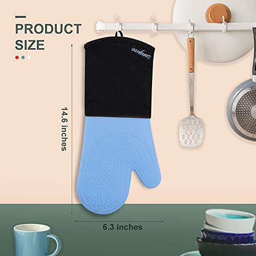 Silicone Oven Mitts (Sky Blue & Black / 14.6in Oven Mitts)