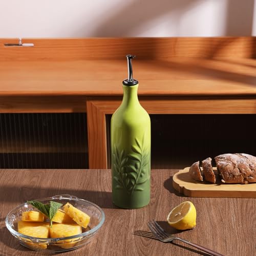 Sweejar Large Ceramic Olive Oil Dispenser Bottle (Gradient Green / 24 oz, Set of 1)