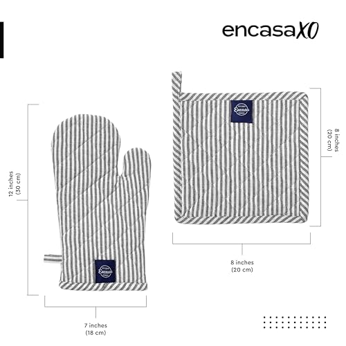 Oven Mitts and Pot Holders Set (Oven Glove + Pot Holder / Ticking Black)