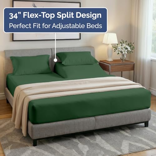 Flex Top Split Head King 4 Piece Sheet Set (17 - Emerald Green / Split Head/Flex Top)