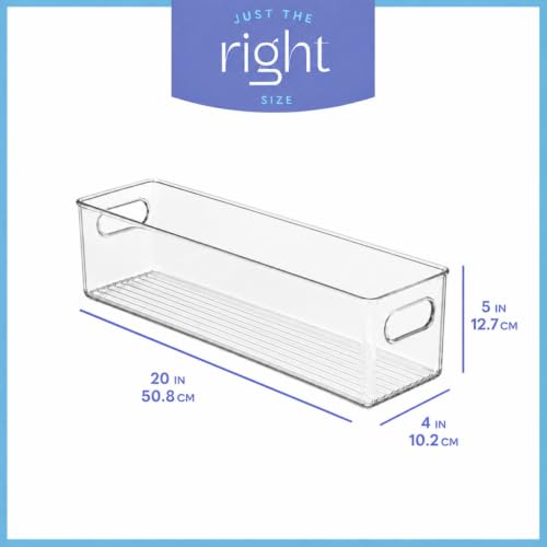 Plastic Food Storage 2 Pack Clear Container Bin with Handles for Organizing Kitchen (20x4x5)
