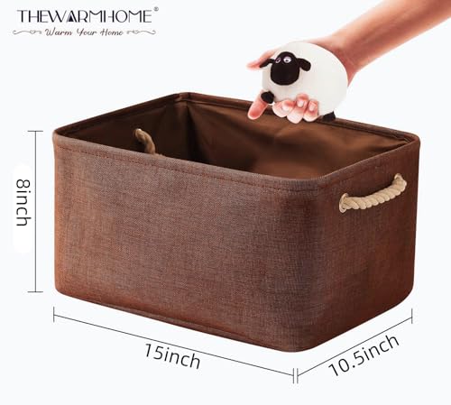 Decorative Basket Rectangular Fabric Storage Bin Organizer Basket with Handles for Clothes Storage (Brown / Large - 15Lx10.5Wx8H)