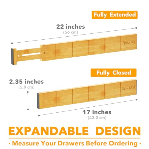 Bamboo Drawer Dividers with Inserts and Labels (2.35''H, 17''-22''L, 7 Dividers / NATURAL)
