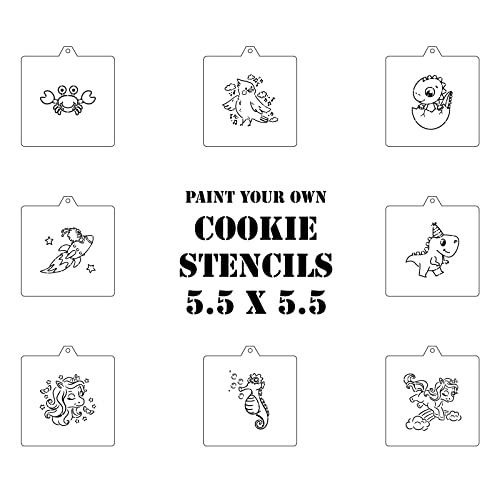 Cookie Cutter and Stencil Bundle Royal Icing Cookies Stencils Paint Your Own Biscuit Bakery Starter Kits Royal Icing Fondant Cutters Birthday Wedding Holiday Cookies Painting Coloring Pages Comb (PYO Set)