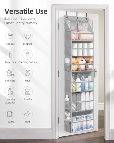 Over Door Organizer Hanging Shelves Large Clear Deep Pockets (Grey / 6-Shelves 62.2"H)