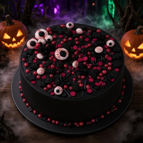 Red & Black Spiders Eyes Sprinkles Mix Size Halloween Themed Cake Decorations Cupcake Toppers Perfect for Wedding Valentine Supplies 4.58OZ (Red&Black-Spider&Eyes&Bats)