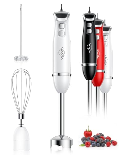 Immersion Blender Handheld (3 In 1 Immersion Blender & Stick & Milk Frother / White)