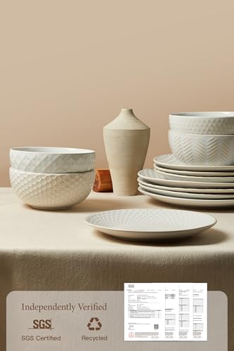24 Piece Dinnerware Sets for 8 (White-Mixed Embossment / Service for 8 (24pcs))