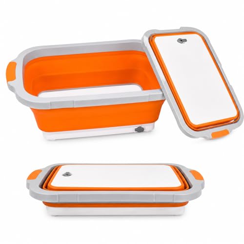 BBQ Prep Tub 16L Orange Collapsible Wash Basin with Drain Plug (Orange / X-Large)