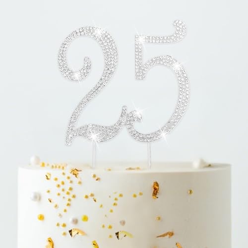 25 Rhinestone Cake Topper (25-Silver)