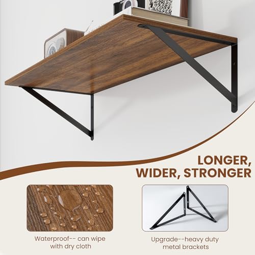 28W x 12D Deep Floating Shelves Set of 2 Walnut (Walnut With Black Metal Bracket / 28Wx12Dx5.8H)