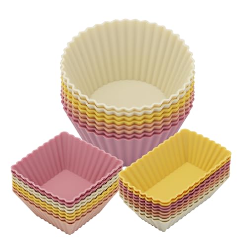 24Pack Silicone Muffin Baking Cups Cupcake Liners Lunch Box Bento Dividers (Orange Series / Large Size)