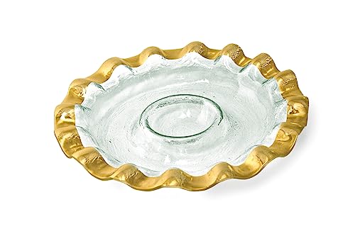 Ruffle 14.75 Inch Round Chip and Dip Server with 24k Gold (Chip & Dip Server)
