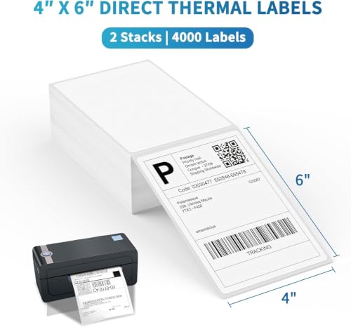 4" x 6" Zebra Fanfold Direct Thermal Shipping Labels (White / 2 Stacks | 4000 Labels)