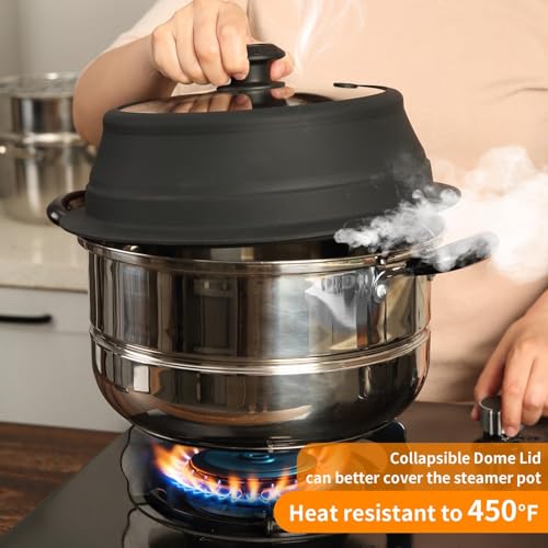 Collapsible Microwave Splatter Lid with Vented Tempered Glass Cover Wok Lid for Microwave Safe (11-12.5 inch / Black)