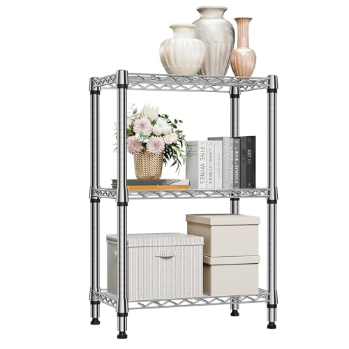 750 lbs 3 Tier Shelf Metal Storage Shelves Shelving Wire Rack Heavy Duty Closet Organizers for Garage Kitchen Bathroom Laundry Chrome 13.8" D x 23.6" W x 35.5" H (3 Tier 13.8" D x 23.6" W x 35.5" H / Chrome)