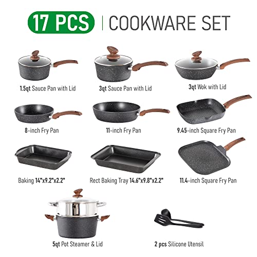 17 Piece Pots and Pans Set (Black / 17-piece)