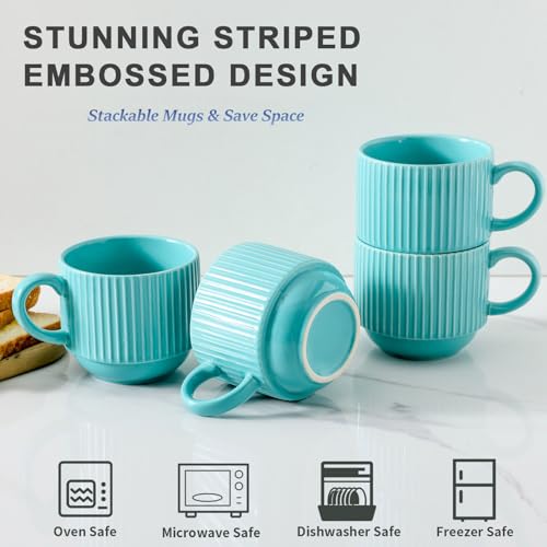 15 oz Coffee Mug Set of 4 with Stand (Teal / 15 Ounces)