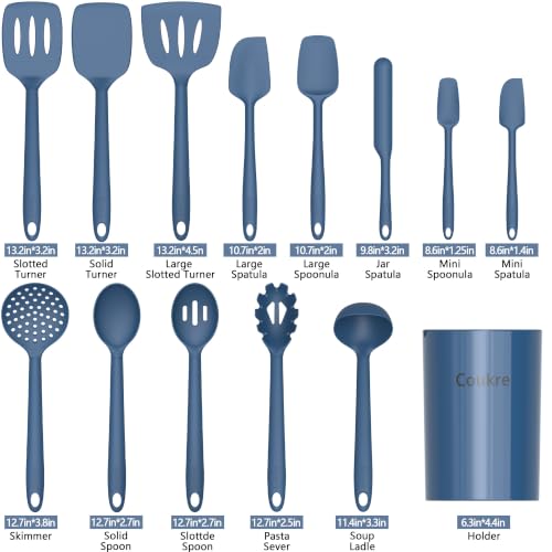 Silicone Kitchen Cooking Utensils Set (PureDarkBlue)