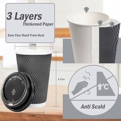 50 Pack 16 oz Insulated Disposable Coffee Cups with Lids (Gray / 16OZ-50Pack)