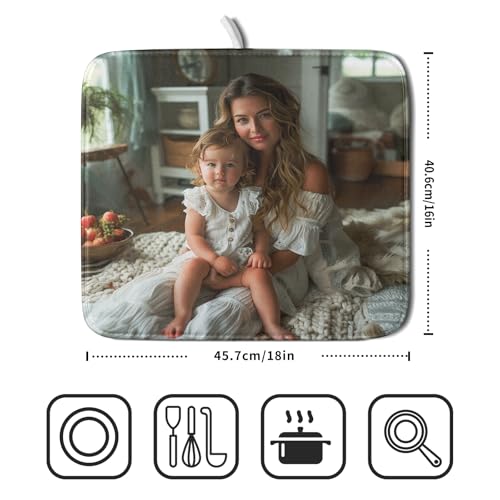 Custom Dish Drying Mat Customized Drainer Pad with Image Logo Text 16x18 Inch Personalized Absorbent Dish Dry Pad for Kitchen Counter Sink (Custom / 16x18 inch)