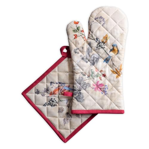 100% Cotton Oven Mitt & Pot Holder Set (043 - Equinoxe - Beige / 7.5" x 13" & 8" x 8" (Oven Mitt & Pot Holder))