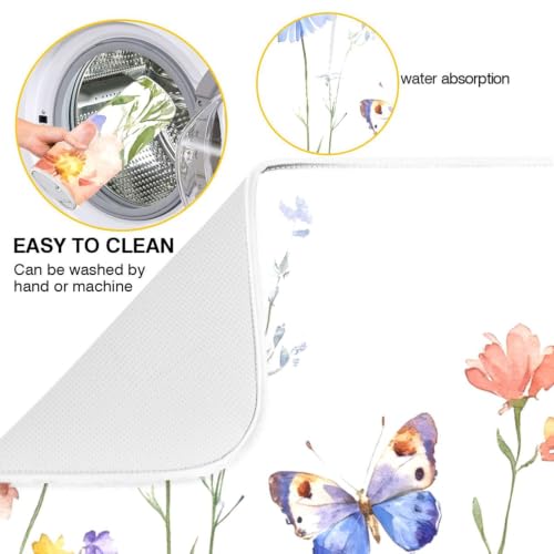 Wildflowers Butterfly Dish Drying Mat for Kitchen Counter Absorbent Microfiber Drying Pad (18" x 24")