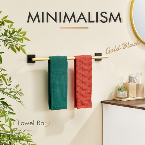 Bathroom Towel Bar Bath Towel Holders for Toilet Kitchen Cabinet Wall Mount 24 Inch Black with Gold Stainless Steel B4005GDK (Black Gold / 24-Inch)
