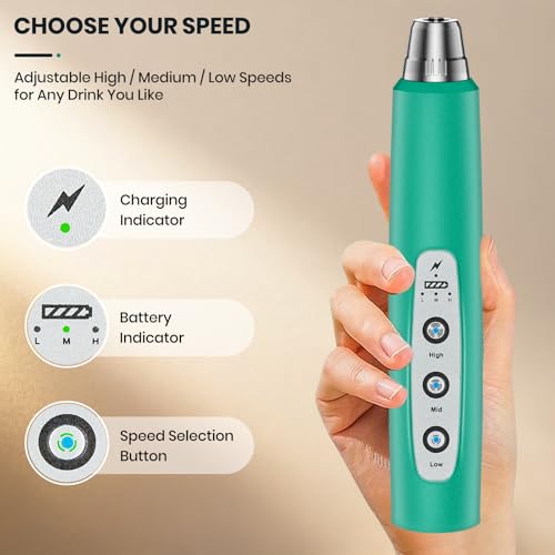 Milk Frother Handheld Rechargeable with Stand (with stand / Green)