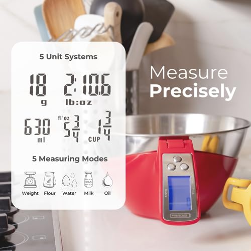 Digital Kitchen Food Scale with Bowl (Red)