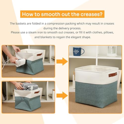 Set Of 4 Cube Storage Bins (White&Dark Green / M-12"x 12"x12")