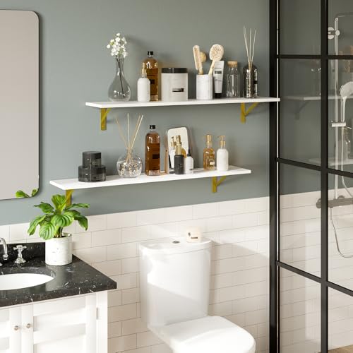 Long Wall Shelves (White and Gold / 39.4 Inch)