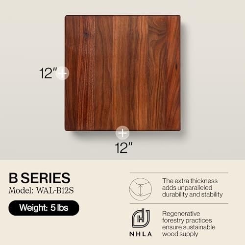 B Series Square Wooden Walnut Cutting Board 12”x12” (12"L x 12"W / Walnut with Wood Feet)