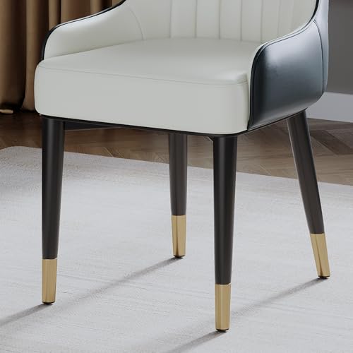 Black White Dining Chairs Set of 2 with High Backs Mid Century Modern Kitchen Dining Room Chairs PU Faux Leather Upholstered Large Padded Accent Chair with Legs (Black White)