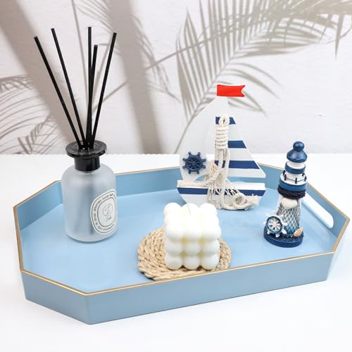 Blue Plastic Serving Tray for Ottoman (C8 Blue / 15.7" x 10.2" x 1.6")