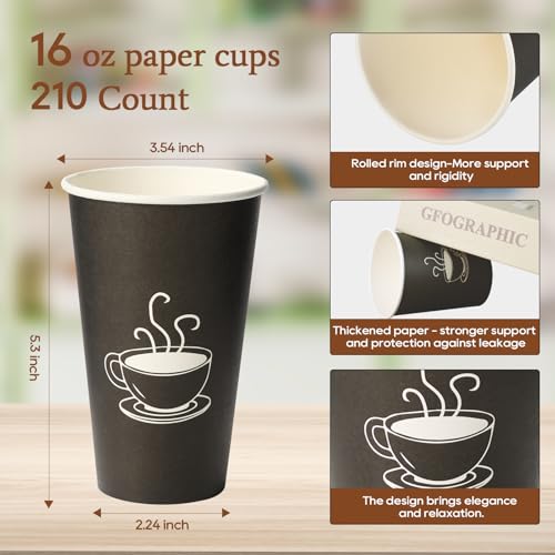 16 oz Paper Coffee cups (210 Count(Pack of 1,16OZ))