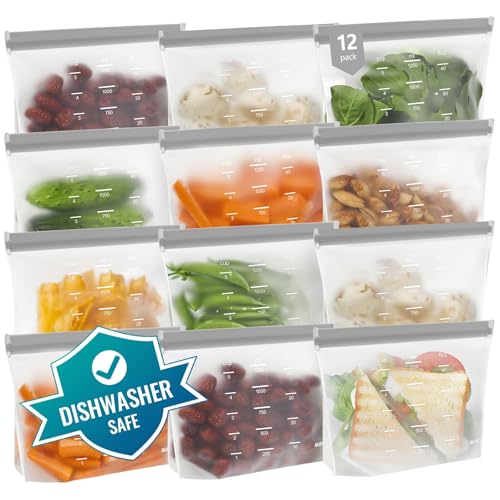 Dishwasher Safe Reusable Storage Bags Stand Up (Grey (12 Sandwich))