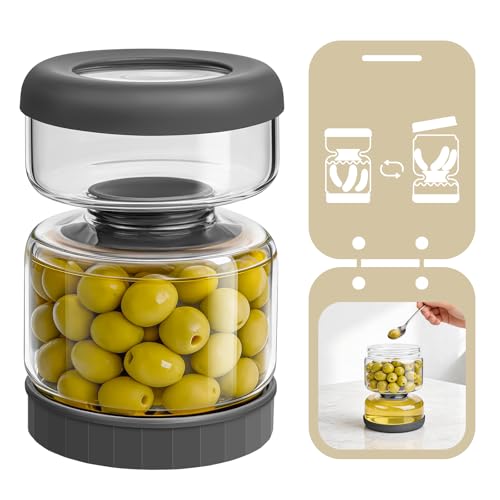 Hourglass Pickle Jar with Strainer Flip (25.4oz Grey)