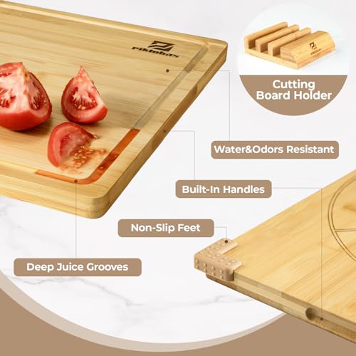 Bamboo Cutting Boards Set of 4 for Kitchen with Wood Storage Stand (Natural Bamboo Color)