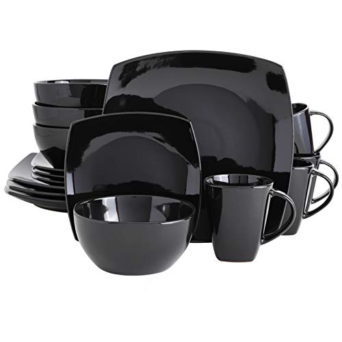 Soho Lounge Square Reactive Glaze Stoneware Dinnerware Set (Service for 4 (16pcs) / Black (Soho Lounge))
