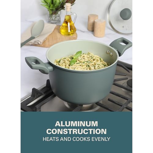 Barnsdall 10 Piece Premium PFA Free Ceramic Nonstick Pots and Pans Aluminum Induction Cookware Set W (8 & 9.5 Inches / Sage Green)