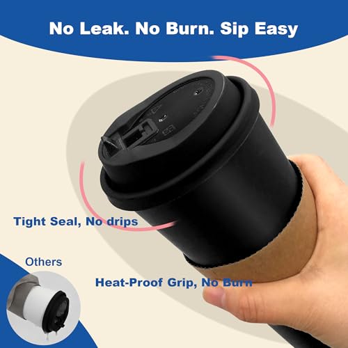 16 oz 100 Pack Coffee Cups with Lids and Sleeves (Black-100packs / 16 oz)