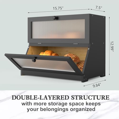 Bread Box for Kitchen Countertop (Black-2 / 2‑tier)